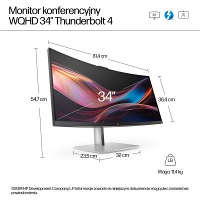 4. HP LED 34” S7 Pro Monitor 734pm (8K157UT) Curved IPS 120Hz WQHD RJ-45 Thunderbolt 4 Kamera