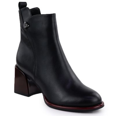 Schwarze Damen-Lederstiefeletten mit Zierabsatz Filippo DBT7363