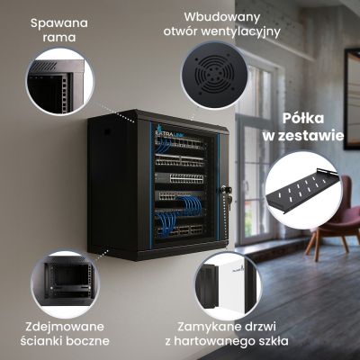 14. Extralink LITE 9U 530X400 Wandmontage-Rackschrank Schwarz Wandmontageschrank