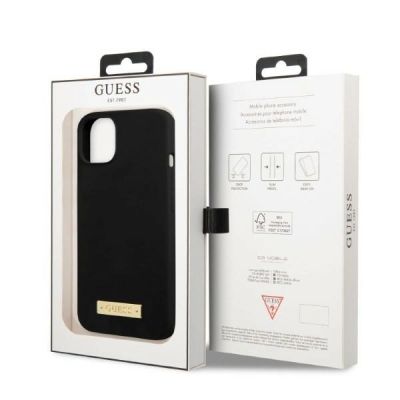 8. Guess Silikon Logo Plate MagSafe Hülle für iPhone 13 mini – Schwarz
