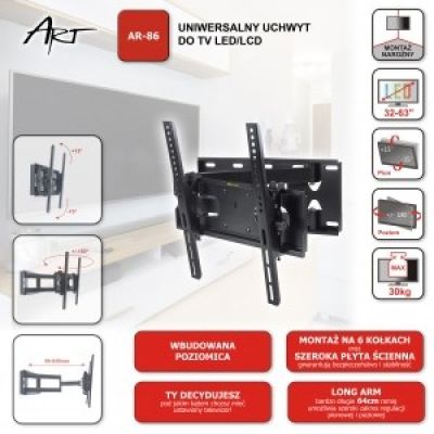 3. LCD/LED-TV-Wandhalterung AR-86 ART 32-63" 30 kg, vertikale/horizontale Verstellung 64 cm