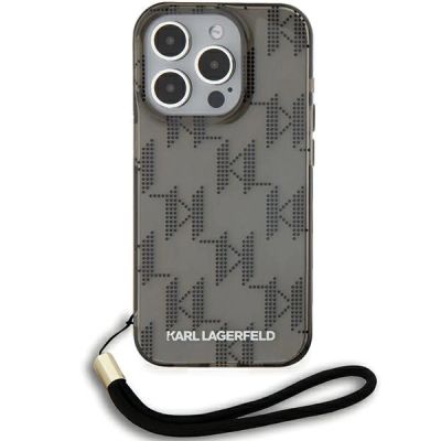 2. Karl Lagerfeld IML Mono KL Pattern & Cord Hülle für iPhone 15 Pro Max – Schwarz