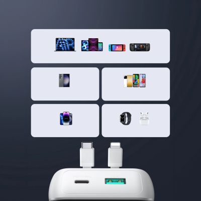 11. Mini-Powerbank mit integrierten Kabeln Joyroom JR-PBC06 30W 10000mAh - Weiß