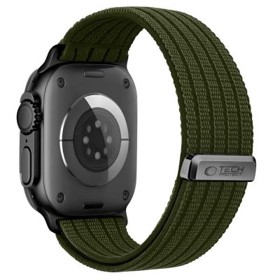 2. Tech-Protect Nylon-Sportarmband für Apple Watch 44 / 45 / 46 / 49 mm – Dunkelgrün