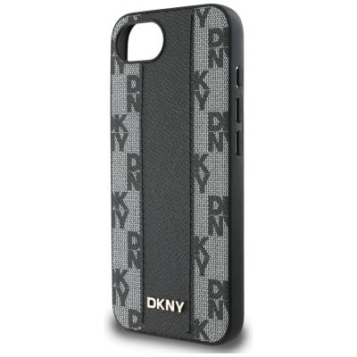 6. DKNY Leder Kariertes Monomuster MagSafe iPhone 16e Hülle - Schwarz