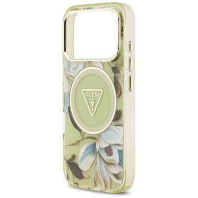 6. Guess IML Glitter Flowers Triangle MagSafe Hülle für iPhone 18 Pro Max / 17 Pro Max – grün