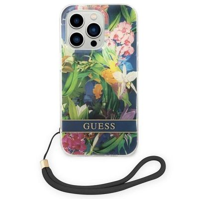 2. Guess GUOHCP14LHFLSB iPhone 14 Pro 6.1 "blau / blauer Hardcase Flower Strap