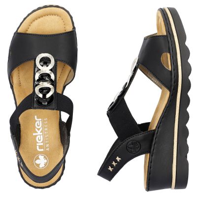 4. Schwarze, bequeme Plateau-Keilsandalen für Damen von Rieker (Modell 67498-00)