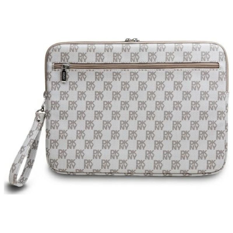 3. DKNY Sleeve Laptoptasche mit Karomuster und bedruckten Streifen, 14 Zoll, Beige