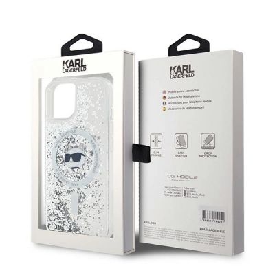 8. Karl Lagerfeld Liquid Glitter Choupette Head MagSafe Hülle für iPhone 15 Plus / 14 Plus – Transparent