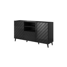 ABETO Kommode 150x42x82 schwarz/schwarz glänzend