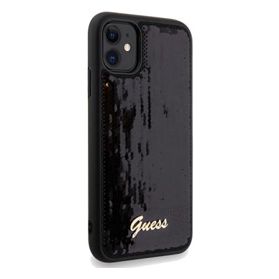 4. Guess Pailletten Script Metallhülle für iPhone 11 / Xr – Schwarz