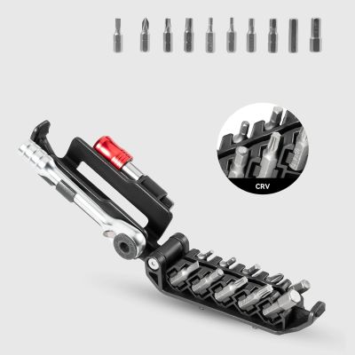 11. Rockbros Multitool-Fahrradwerkzeugset mit Ratschenschlüssel und Reifenhebern – Schwarz