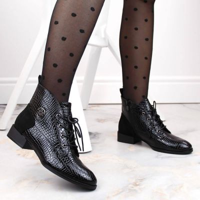 4. Filippo W PAW478A schwarze Lacklederstiefeletten mit isolierter Krokodilledersohle