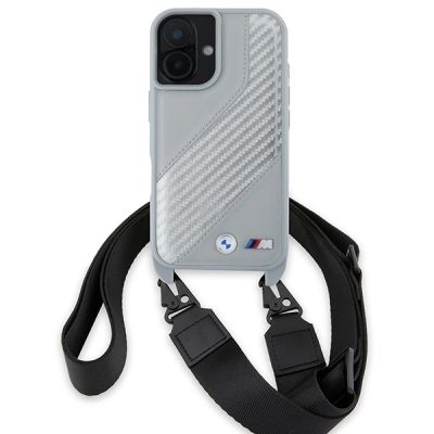 2. BMW M Edition Carbon Stripe & Strap Hülle für iPhone 16 – Grau