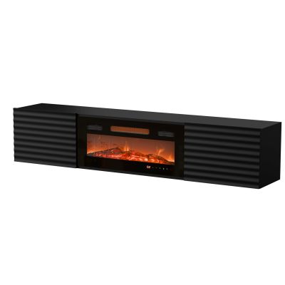 5. TULA TV-Schrank 183x35x37 schwarz matt + schwarzer Kamin