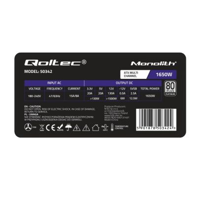 9. Qoltec Effizientes ATX-Netzteil 1650W | 80 Plus Platinum