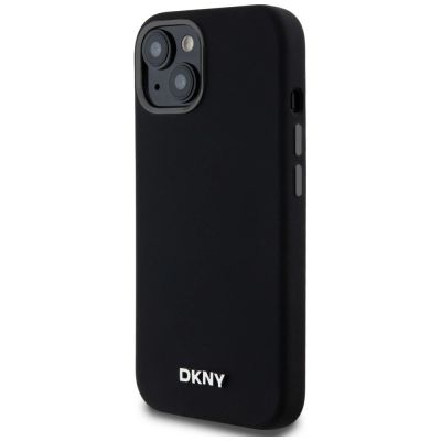 2. DKNY Flüssigsilikon-MagSafe-Hülle mit kleinem Metalllogo für iPhone 14/15/13 – Schwarz
