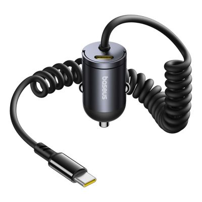 Baseus Tiny Star 30W Autoladegerät mit integriertem Spiral-USB-C-Kabel – Schwarz