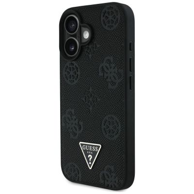 2. Guess Grained Hot Stamp Peony Triangle Logo MagSafe Case für iPhone 16 - Schwarz