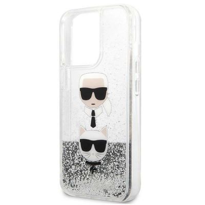 6. Karl Lagerfeld Liquid Glitter Karl&Choupette Head Case für iPhone 13 Pro Max - Silber