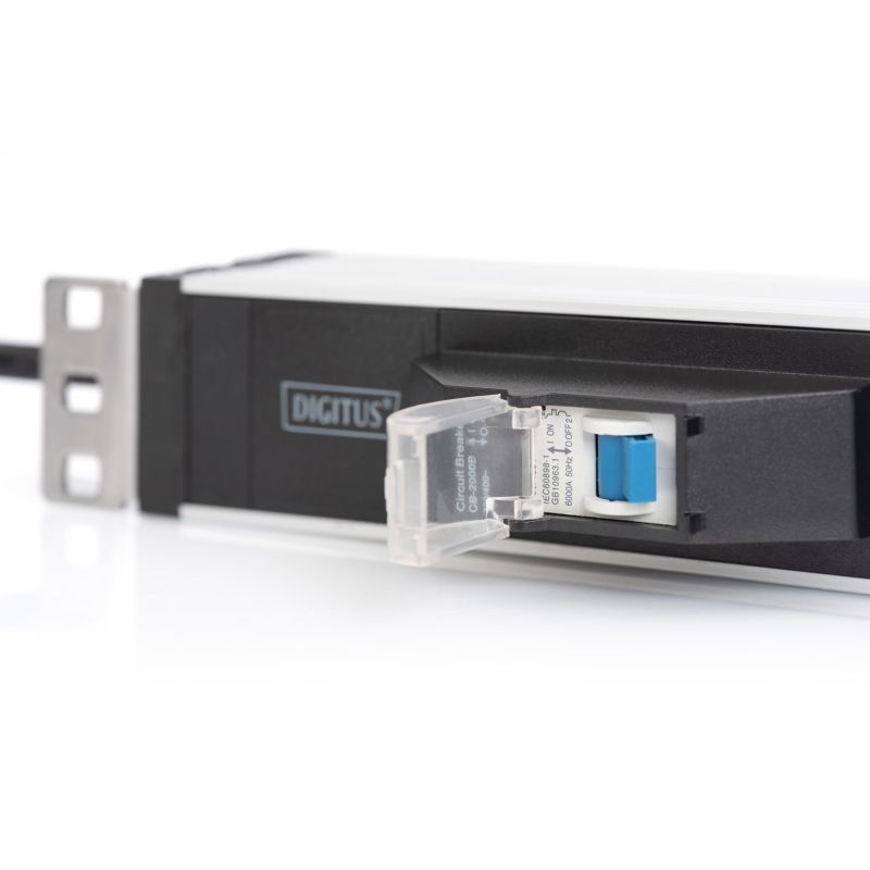 5. Digitus PDU 19" Rack-Steckdosenleiste, 6x Schuko, 2,0 m, 1x Unischuko-Stecker, 16 A, Leitungsschutzschalter, Aluminiumprofil