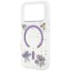 6. Guess Resin Flowers Glitter MagSafe Hülle für iPhone 18 Pro Max / 17 Pro Max - Lila