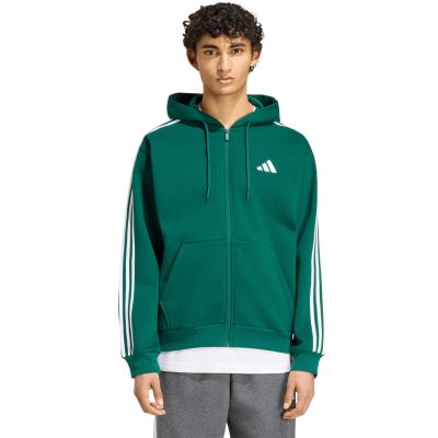adidas Essentials Fleece-Kapuzenjacke für Herren mit 3 Streifen und durchgehendem Reißverschluss, Grün KZ1412