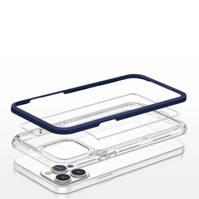 5. Klare 3-in-1-Hülle für iPhone 13 Pro, blauer Rahmen, Gel-Cover