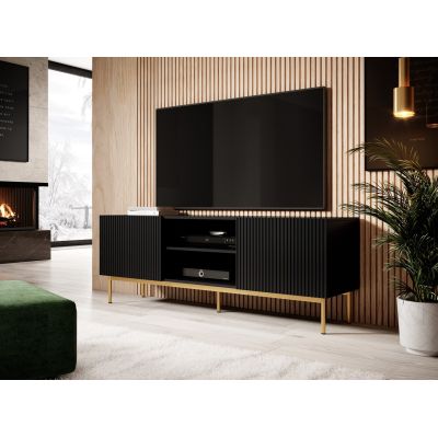 2. PAFOS TV-Schrank auf goldfarbenem Stahlgestell, 150x40x60, matt schwarz