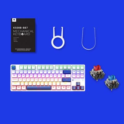 14. Machenike K500B-B87 Kabelgebundene mechanische Gaming-Tastatur mit Hintergrundbeleuchtung, rote Schalter - Weiß
