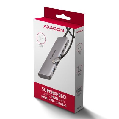 7. Axagon HMC-5H USB-C 3.2 Gen 1 Hub mit 3x USB-A, 4K HDMI PD und 100 W – Silber, kabelgebunden, USB 3.2 Gen 1 (3.1 Gen 1), Typ-C, Silber