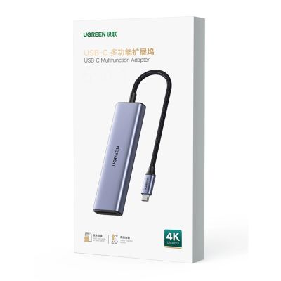 3. HUB Ugreen CM511 20956A 6in1 USB-C – HDMI / 3x USB-A 3.0 / SD/TF-Kartenleser – Grau