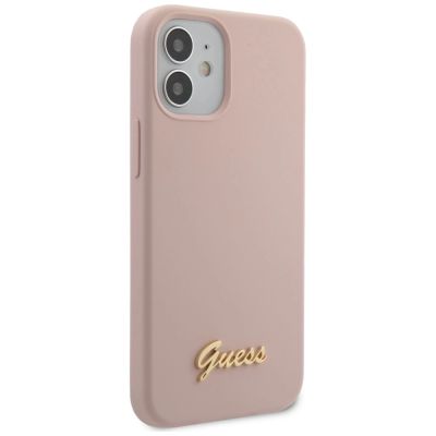 7. Guess GUHCP12SLSLMGLP iPhone 12 mini 5.4" Hellrosa/Hellrosa Hardcase Silikonschrift Gold Logo