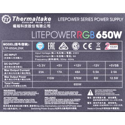 5. Thermaltake Litepower RGB PS-LTP-0650NHSANE-1 Netzteil (650W; Aktiv; 120mm)