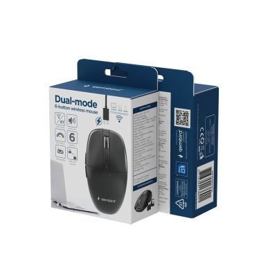 8. GEMBIRD Kabellose Maus Dual-Modus (2,4 GHz + Bluetooth) 1600 DPI, 6 Tasten, Schwarz