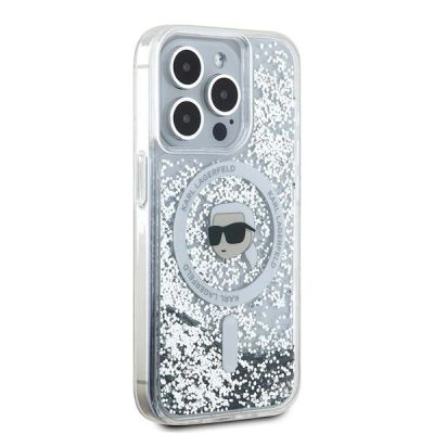 4. Karl Lagerfeld Liquid Glitter Karl Head MagSafe Hülle für iPhone 15 Pro Max – transparent