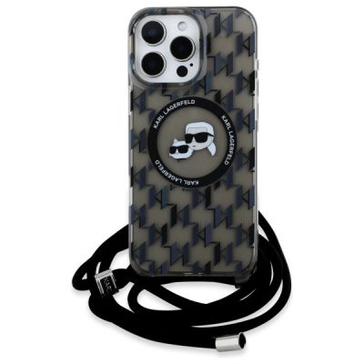 2. Karl Lagerfeld IML Crossbody Monogram Karl & Choupette Head MagSafe Hülle für iPhone 16 Pro Max – Schwarz