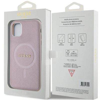 8. Guess GUHMN61PSAHMCP Hülle für iPhone 11 / Xr – rosa Saffiano MagSafe