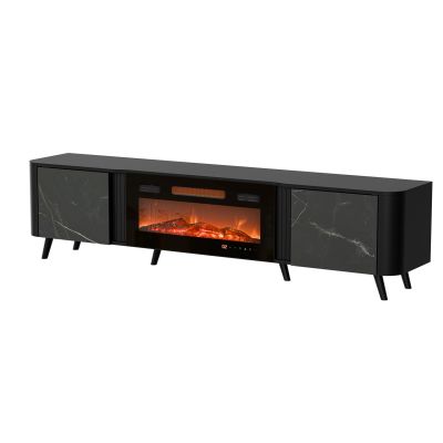 4. VOLARE TV-Schrank 200x39x49 schwarz/san sebastian + Kamin