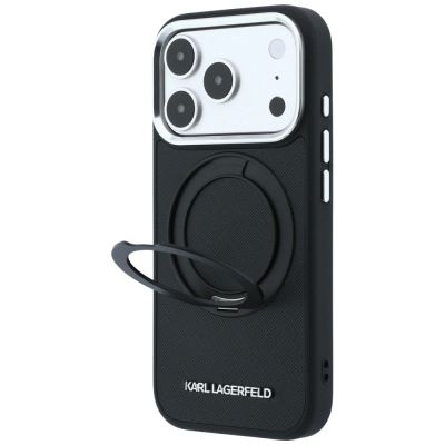 2. Karl Lagerfeld Ring Stand 360 Saffiano Classic Logo MagSafe Hülle für iPhone 18 Pro / 17 Pro - Schwarz