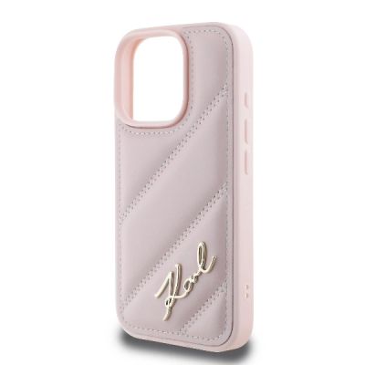 6. Karl Lagerfeld Quilted Signature Hülle für iPhone 16 Pro – Rosa