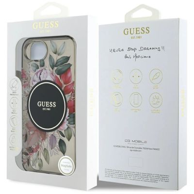 8. Guess IML Flowers MagSafe iPhone 16e Hülle - Schwarz