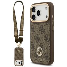 Guess 4G Strass Logo & Big Strap Metal Buttons MagSafe Case für iPhone 17 Pro - Braun