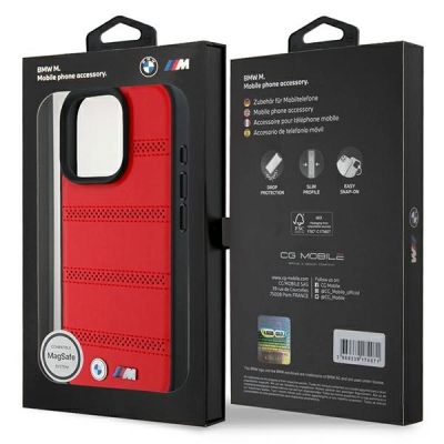 8. BMW M MagSafe-Hülle mit Perforation und Ziernähten für iPhone 16 Pro – rot