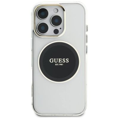 3. Guess IML Metal Colored Circle Classic Logo MagSafe Case für iPhone 16 Pro Max - Schwarz