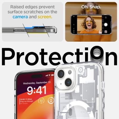 13. Spigen Ultra Hybrid Mag Case mit MagSafe für iPhone 15 Plus – Weiß (Zero One Pattern)
