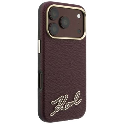 4. Karl Lagerfeld MagSafe-Hülle mit genarbtem Harz-Logo für iPhone 18 Pro / 17 Pro – Burgunderrot