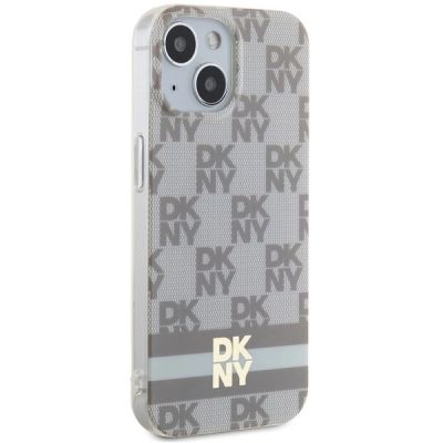4. DKNY IML Checkered Mono Pattern & Printed Stripes MagSafe-Hülle für iPhone 15 / 14 / 13 – Beige