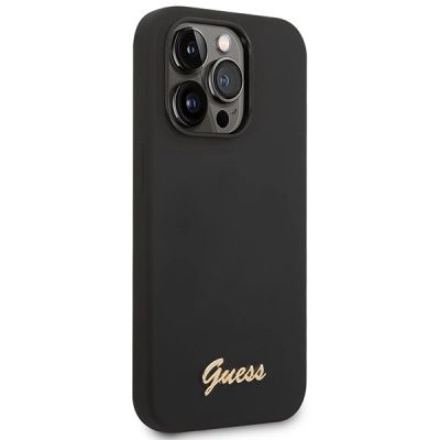 4. Guess Silikon Vintage Gold Logo iPhone 14 Pro Hülle - Schwarz